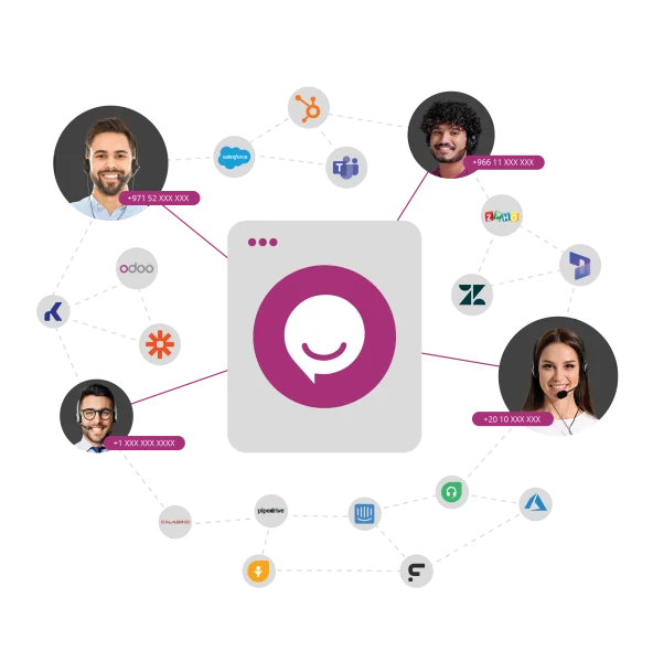 Un groupe de personnes de différentes régions utilisant l'application de chat Ziwo pour se connecter et communiquer entre elles.