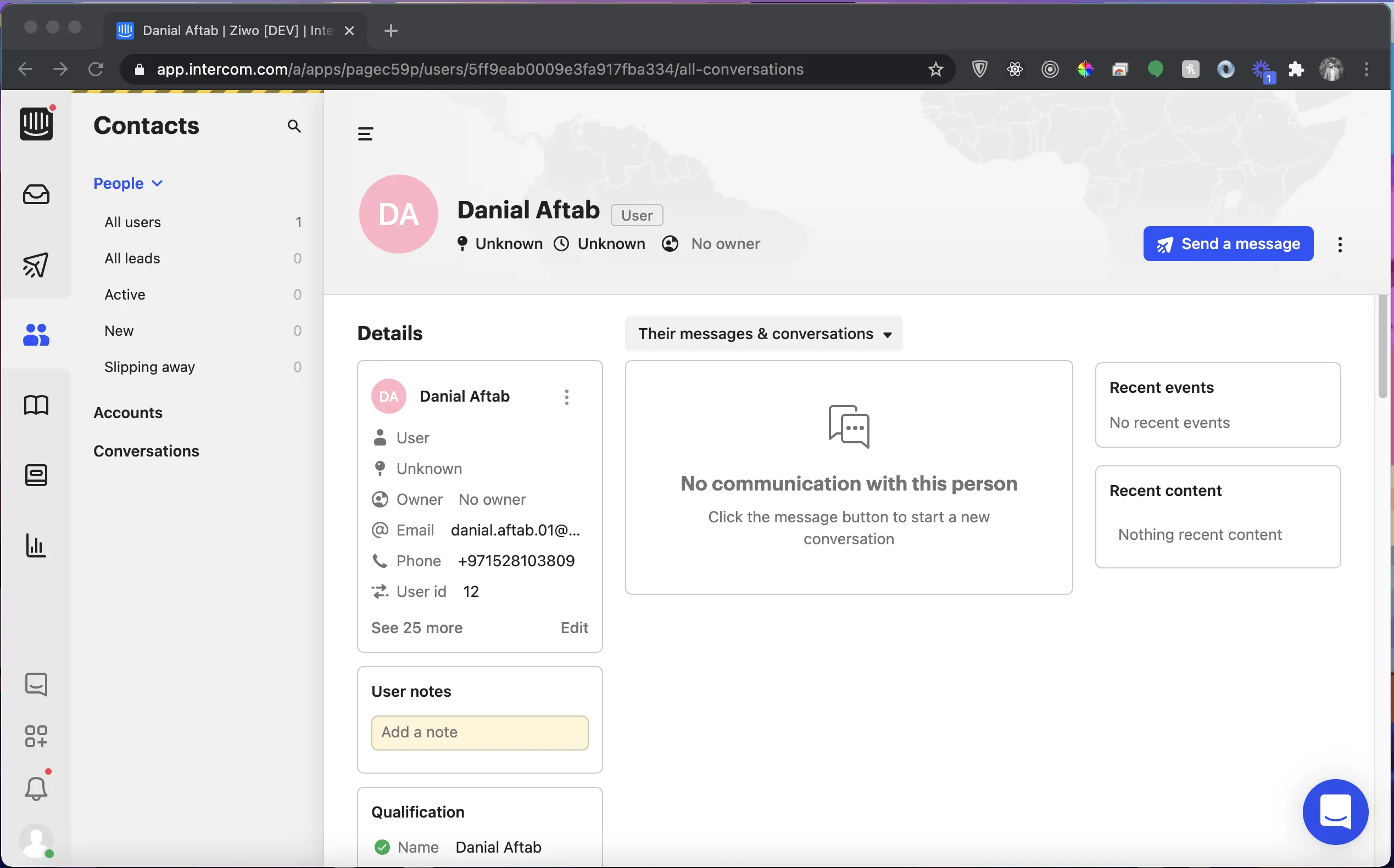 Intercom converstion dashboard