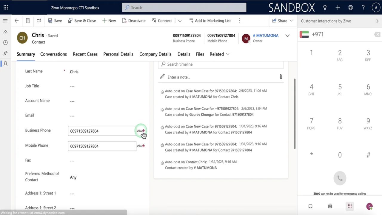 Créer un nouveau contact sur MS Dynamics