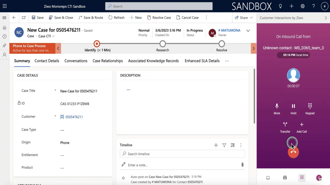 MS Dynamics crée un nouveau ticket