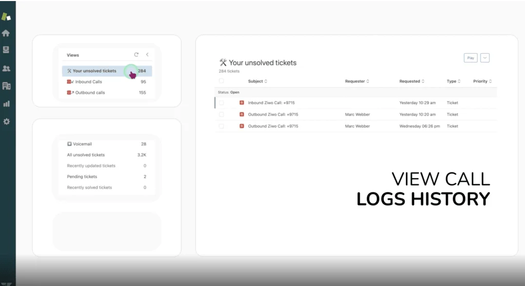 Zendesk call log history