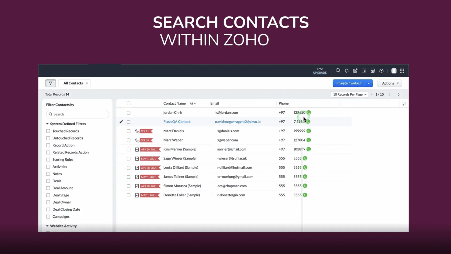 rechercher un contact dans Zoho